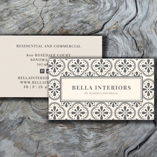 Interieur ontwerper Charcoal Grey Cream Patroon Visitekaartje