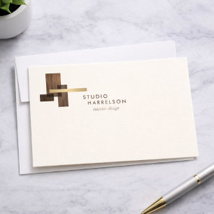 Interieur Ontwerper Hout Goud Logo Ivoor Notitieka Notitiekaartje