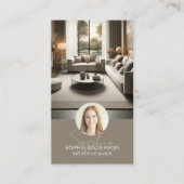 Interieur ontwerper Script Naam Foto QR Taupe Visitekaartje (Voorkant)