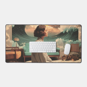 Intérieur surréaliste avec femme et chat