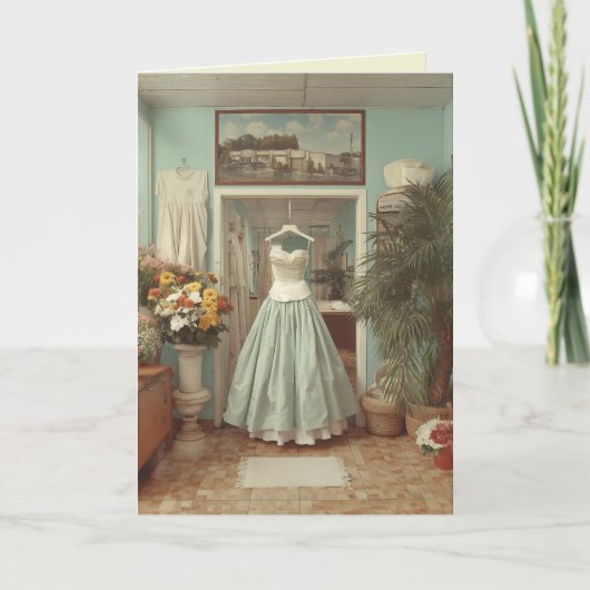 Interieur van een vintage bruidsjurkenboetiek kaart (Voorkant)