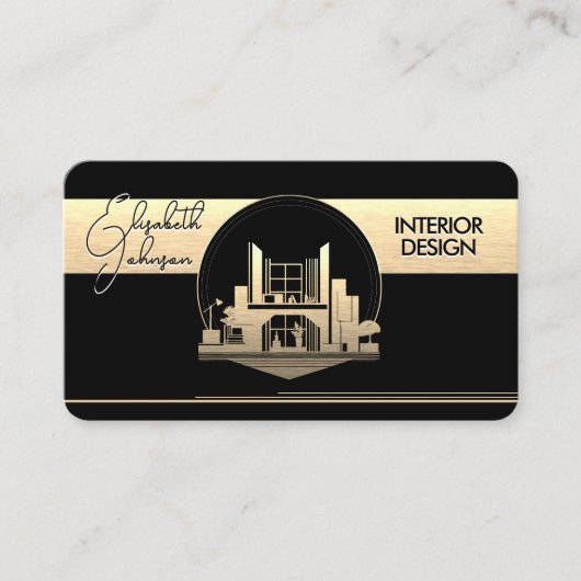 Interieurontwerp of Architect Logo Zwart en Goud Visitekaartje (Voorkant)