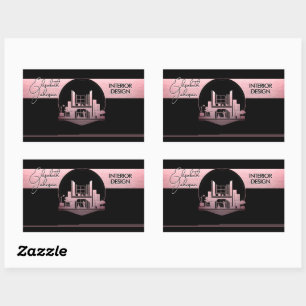 Interieurontwerp of Architect Logo Zwart en Roos Rechthoekige Sticker
