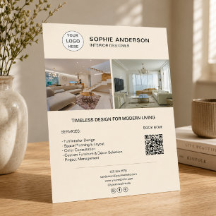 Interieurontwerper Logo Foto QR Crème Zakelijk Flyer