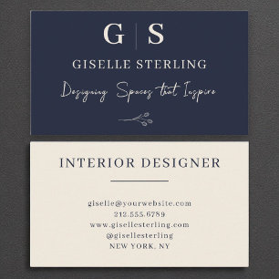 Interieurontwerper Monogram Elegante Marine Blue C Visitekaartje