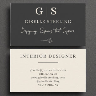 Interieurontwerper Monogram Elegante Zwarte Crème Visitekaartje