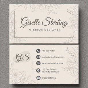 Interieurontwerper Neutraal ivoor Floral Elegant Visitekaartje