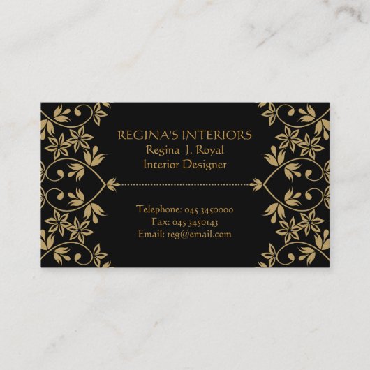 Intérieurs Black Gold Damask Cartes de visite (Devant)