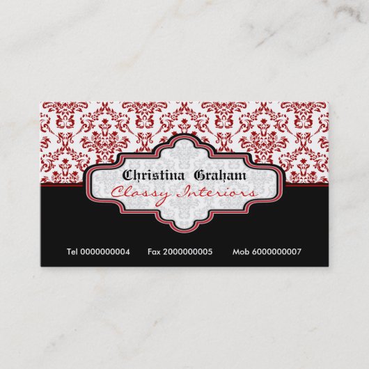 Intérieurs damassés noir rouge carte de visite (Devant)
