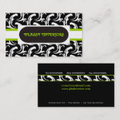 Intérieurs noir, blanc, vert damassé carte de visi (Devant / Derrière)