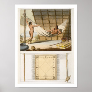 Interieurscène met indians (kleurengraving) poster