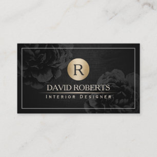 Interior Design Gold Monogram  Black Floral Visitekaartje