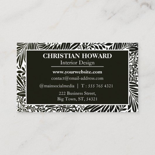 Interior Designer Elegant Black en White Pattern Visitekaartje (Achterkant)