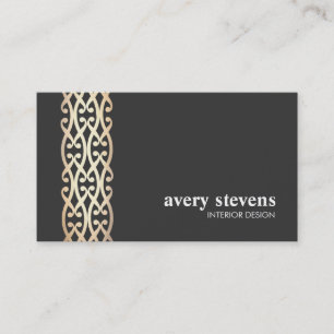 Interior Designer Elegant Gold Scroll Black Visitekaartje