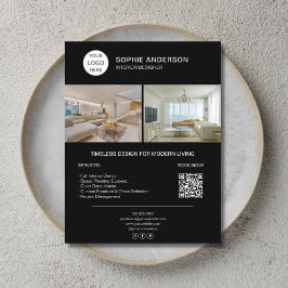 Interior Designer Logo Photo QR Black Business Flyer