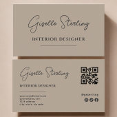 Interior Designer Neutral Taupe Script QR Code Visitekaartje