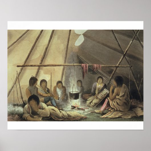 Interior of a Cree Indian Tent, 25 maart 1820, f Poster (Voorkant)