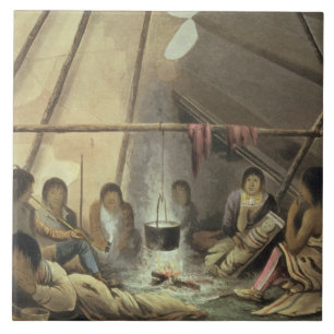Interior of a Cree Indian Tent, 25 maart 1820, f Tegeltje