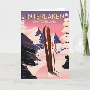 Interlaken Switzerland Ski reisposter. Feestdagen Kaart
