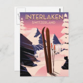 Interlaken Zwitserland Ski reisposter. Briefkaart (Voorkant / Achterkant)