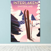 Interlaken Zwitserland Ski reisposter. Canvas Afdruk (Insitu (Houten vloer))