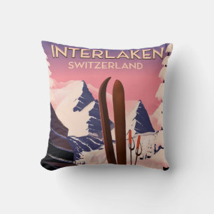 Interlaken Zwitserland Ski reisposter. Kussen