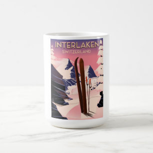 Interlaken Zwitserland Ski reisposter. Magische Mok