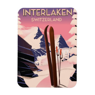 Interlaken Zwitserland Ski reisposter. Magneet