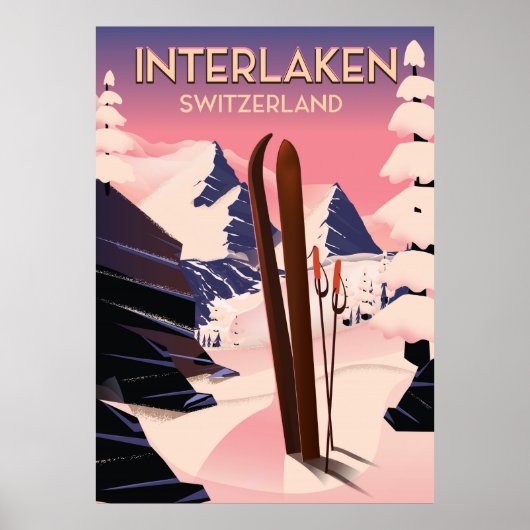 Interlaken Zwitserland Ski reisposter. Poster (Voorkant)