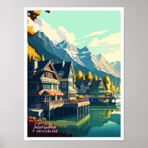 Interlaken Zwitserland vintage reisillustratie Poster