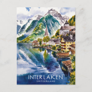 Interlaken Zwitserland Waterverf Schilderij Briefkaart