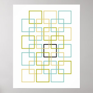 Interlocking Squares Blue Green White Black Poster