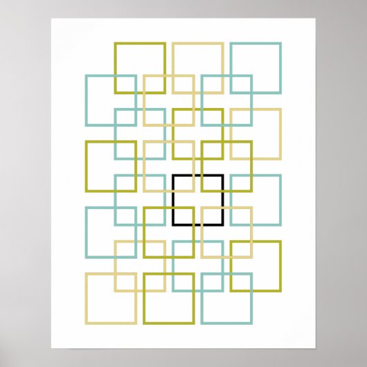 Interlocking Squares Blue Green White Black Poster (Voorkant)