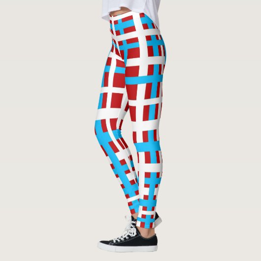 Interlocking Stripes White Red Light Blue Leggings (Links)