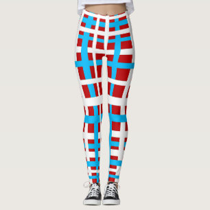 Interlocking Stripes White Red Light Blue Leggings