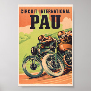 Internationaal circuit van Pau Frankrijk Vintage P Poster