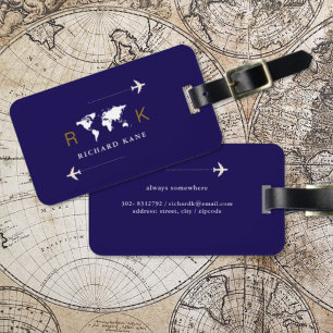 Internationaal Reizen wereldwijd monogram donkerbl Bagagelabel