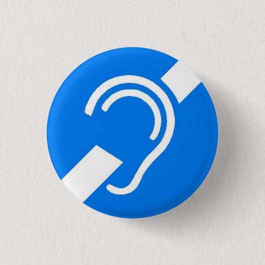 Internationaal symbool voor doofwit op blauw ronde button 3,2 cm (Voorkant)