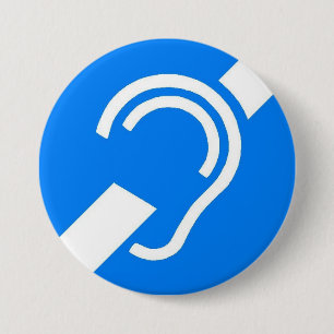 Internationaal symbool voor doven ronde button 7,6 cm