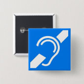 Internationaal symbool voor doven vierkante button 5,1 cm (Voorkant /achterkant)