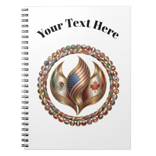 International Unity Flame with World Flags Emblem  Notitieboek (Voorkant)