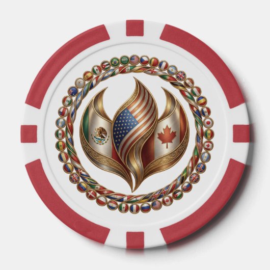 International Unity Flame with World Flags Emblem  Poker Chips (Voorkant)