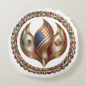 International Unity Flame with World Flags Emblem  Rond Kussen (Voorkant)