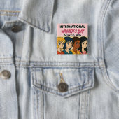 International Women's Day | Pop Art  Vierkante Button 5,1 Cm (In situ)