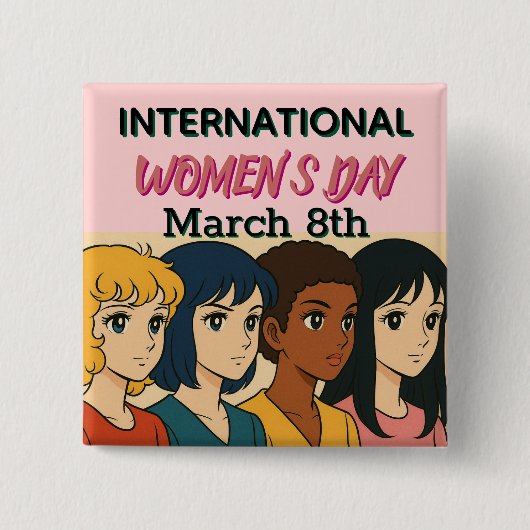 International Women's Day | Pop Art  Vierkante Button 5,1 Cm (Voorkant)