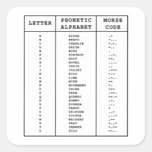 Internationale fonetische alfabet/morse-code vierkante sticker
