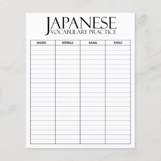 Internationale > Japonais | Feuilles de pratique v (Devant)