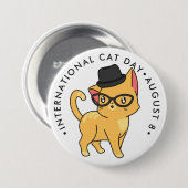 Internationale Kat Dag, hipsterkattenkat Button (Voorkant /achterkant)