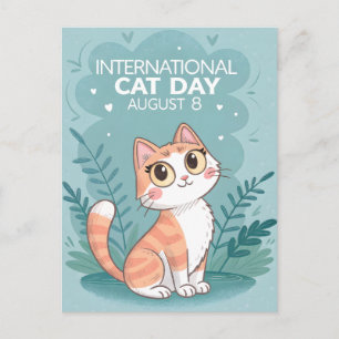 Internationale Kattendag Schattige Whimsical Kat K Feestdagenkaart