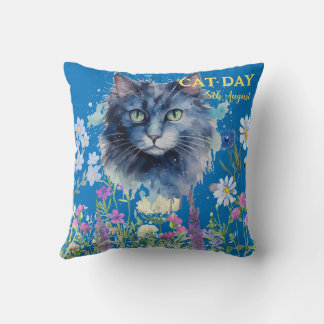 Internationale Kattendag Waterverf Wilde Bloem Kussen